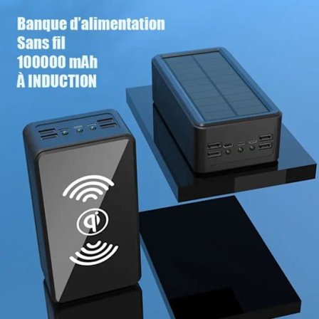 Trådløs Solar ekstern batterioplader INDUKTION Sort 100000Mah bærbar powerbank med LED høj kapacitet til iPhone Android