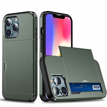 iPhone 17pro—iPhone 17 Wallet Etui | Skydbart Kortholder Cover, 6.2-6.9" 2-i-1 Beskyttende Flip Etui—Army Grøn