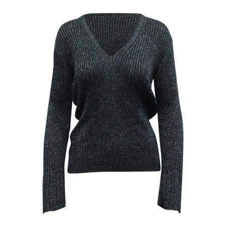 Chloé Pre-owned Pre-owned Chloe Lamé Ribbed Knit Sweater in Navy Blue Viscose Blå, Dame