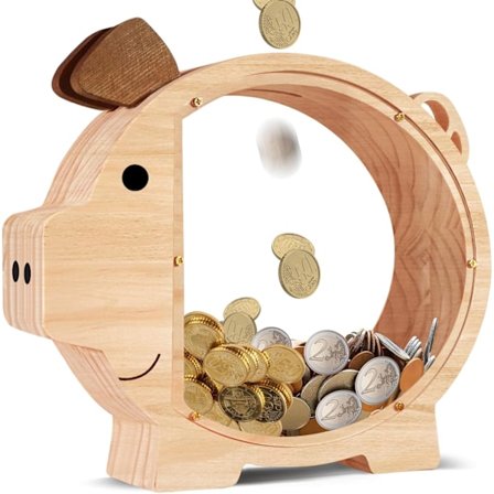 1 stk. Sparegris til Børn Pengeopsparing, Træ Sparegris til Drenge Piger, Ubrækkelig Sparegris med Bogstavklistermærker, DI