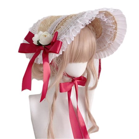 Lolita olkihattu päällysvaatteet Vintage Ruffle Lace Flower Hat Sweet Straw Headdress
