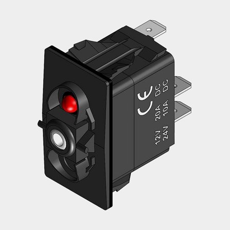 Terugverende schakelaar, 7-polig, Aan-Uit-(Aan), 20 A (12 V) / 10 A (24 V), met verlichting, zwart