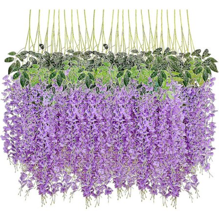 24 stk. Wisteria hængende blomster Kunstige blomster Wisteria vin Falske blomster hængende guirlande Silkeblomster streng (lilla)