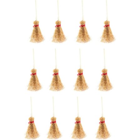 12 Pakke Mini Hengende Heksekoster for Barn med Tau og Halm