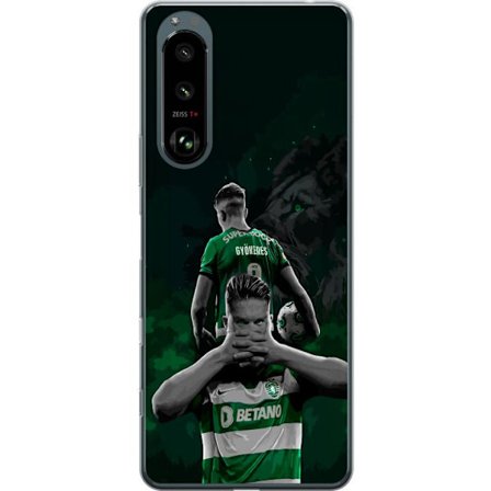 Yhteensopiva Puhelinkuori Sony Xperia 5 III Neonmotiivi, jossa teksti "Gaming is in my DNA" sinisenä ja punaisena tiiliseinällä, jossa loistava DNA-sp