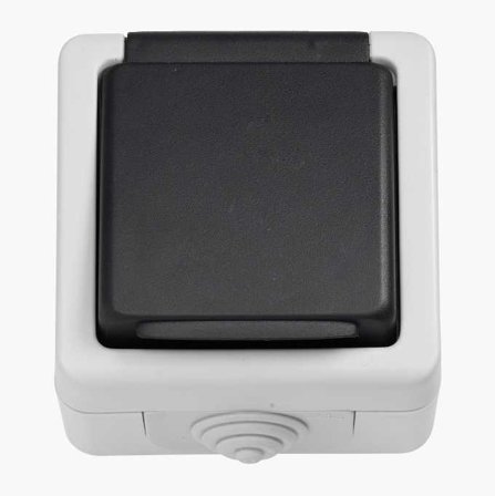 Biltema - Stikkontakt for utendørs bruk enkel grå/sort