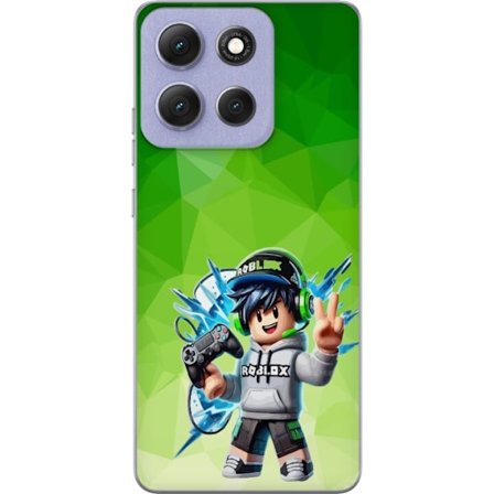 Kompatibelt Mobildeksel til Motorola Moto G86 Power Roblox-inspirert gamerfigur med headset, håndkontroll og energiske effekter mot grønn bakgrunn