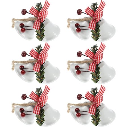 Røde Julebjeller i Metall - Små Trehengende Ornamenter - Pakke med 6