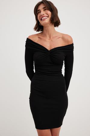 NA-KD Trend Robe courte torsadée à épaules dénudées - Robes bustier - Noir - XX-Small