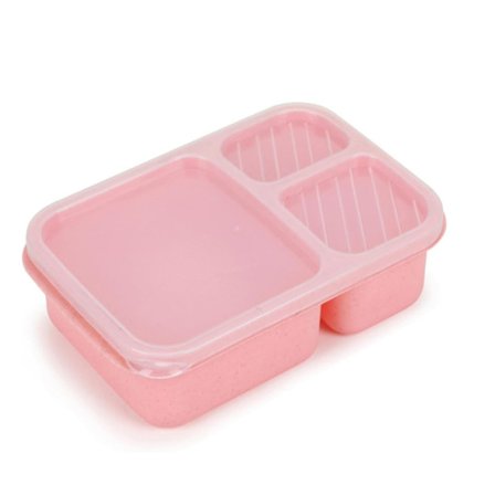 Snackboks - Bentoboks med 3 rum, genanvendelig madkasse, let frokostboks til børn og voksne, BPA-fri (pink)_max