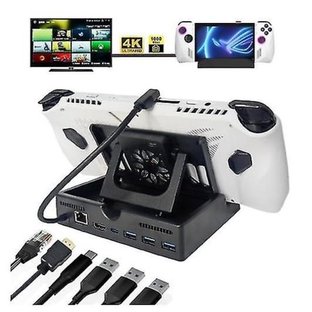 For Rog Ally Dock, 6-i-1 Hub Dockingstasjon For Rog Ally Med Hdmi 4k@60hz,3 Usb-a 3.0, Gigabit Ethernet