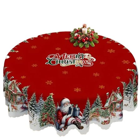 Jule- og nytårsduge, duge med julemand, snemand og juletræsmotiver, juleduge, runde duge.