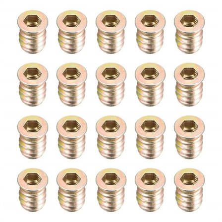 20 stk. gjengeinnsatser for tre, innsettingsmuttere M6*15 M6*15