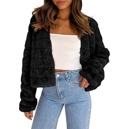 Dame Cropped Faux Fur Jakker Lange Ærmer Åben Front Fluffy Korte Frakker