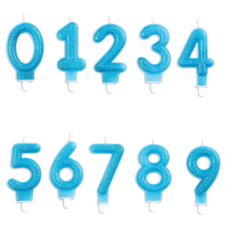 Tårtljus nummer - blå-glitter Siffra 6