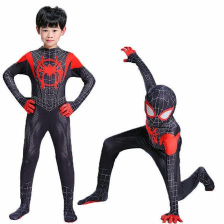 Kids Miles Morales kostyme Spiderman Cosplay Jumpsuit cm zy 160