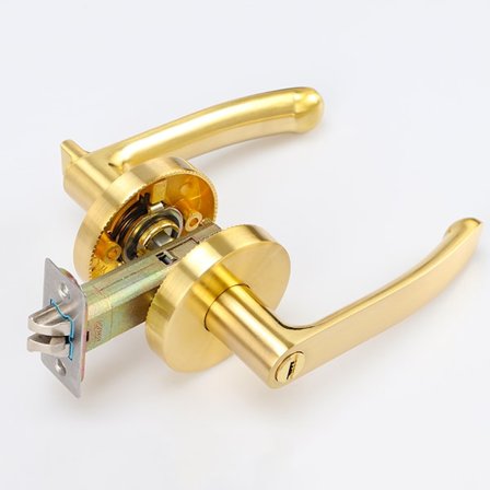 Rakt dörrhandtag med lås och nyckel, sekretess, tyst lås guld