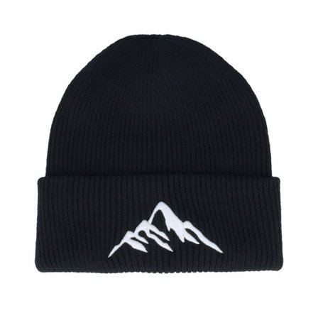 Wild Spirit - Svart cuff Beanie - Mountain 3d Black/White Soft Deep Cuff @ Hatstore