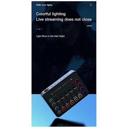 48V Ljudkort Audio Mixer Uppladdningsbart Ljudinterface RGB Mixer med XLR Mikrofoningång för Poddsändning/Inspelning[D]