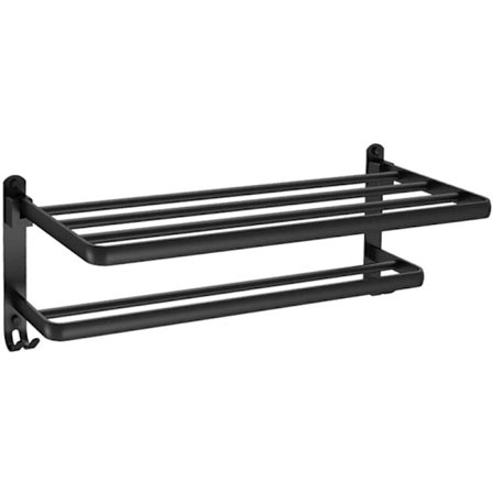 Badrumshanddukshylla Hylla Väggmonterad Hängare Handdukshylla Aluminium Toalletthållare Svart