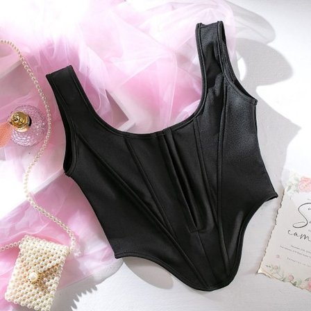 Vaaleanpunainen olkaimellinen Y2K-toppi, musta, koko S