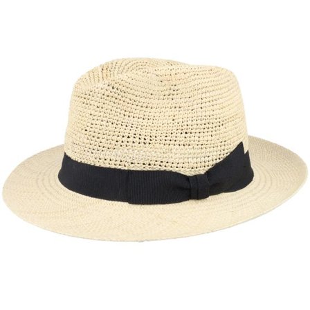 MJM Hats - Beige straw Hatt - Blue Line Tom Crochet Panama Natural Straw Hat @ Hatstore