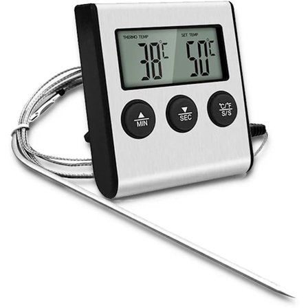 Digitalt madtermometer med probe og timer til BBQ ovn grill madlavning - 1 stk