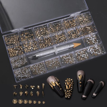 Oregelbundna Rhinestones Flatback Nail Jewels 3D-dekorationer Diamantliknande stenar Gems Set för Nail Art DIY Flat Strass