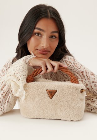 Guess - Shaida Top Handle Crossbody - NATURAL/COGNAC - Kläder - - Bubbleroom