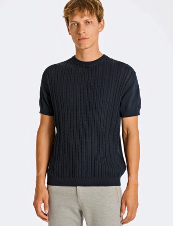 Lindbergh Knitted S/S O-Neck Tee - Navy - L
