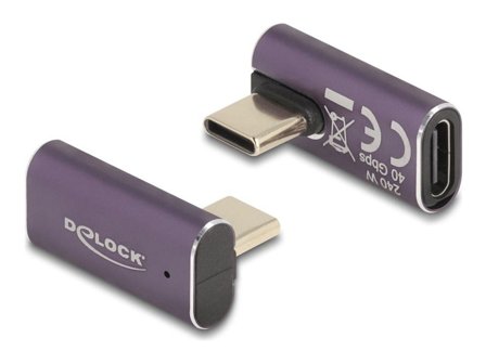 Delock USB Adapter 40 Gbps USB Type-C PD 3.1 240 W Stecker zu Buchse gedreht gewinkelt links / rechts 8K 60 Hz Metall