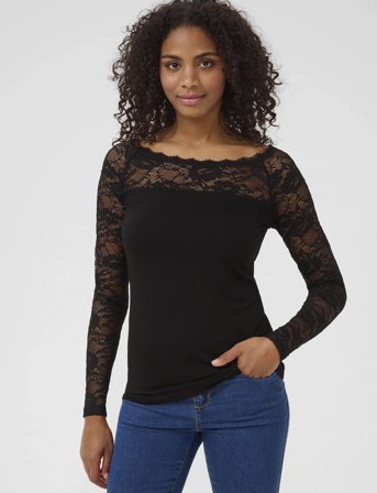 Kaffe Lacy Boat T-Shirt - Black - XS