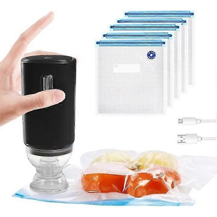 Kannettava elintarvikkeiden vakuumikone USB ladattava johdoton vakuumikone 5 uudelleenkäytettävällä vetoketjullisella tyhjiöpussilla