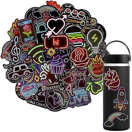 Vattentäta Vinylklistermärken Paket Kompatibla med Laptop Vattenflaska Festtillbehör (50st Neonstil)