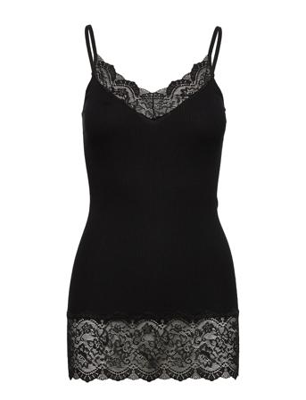 Organic Strap Top W/ Lace Top Ærmeløs Top Sort Rosemunde