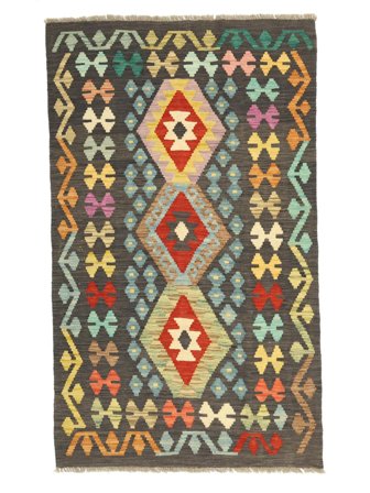 Kilim Afghan Old Style Rug Hand Woven 97X162 Black/Brown Afghanistan