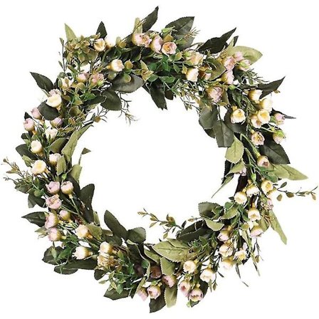 Vårkransar, 16" konstgjord dörrkrans med eukalyptusblad och små blommor för ytterdörr bondgårdskrans grönska vägg inomhus utomhus dekor -