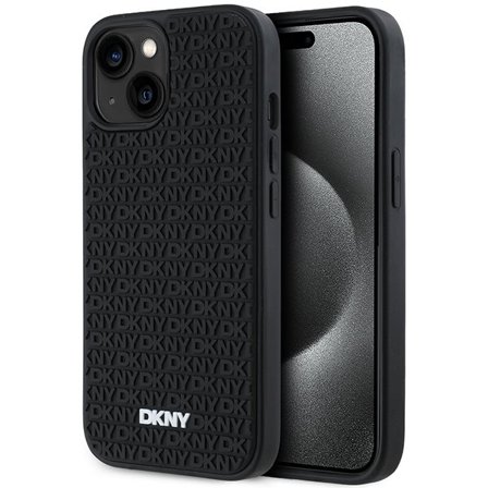 DKNY 3D Rubber Repeat Pattern fodral för iPhone 15 Plus - svart