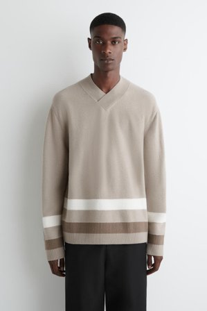 COS Herren Pullover Aus Kochwolle Mit V-Ausschnitt - Beige