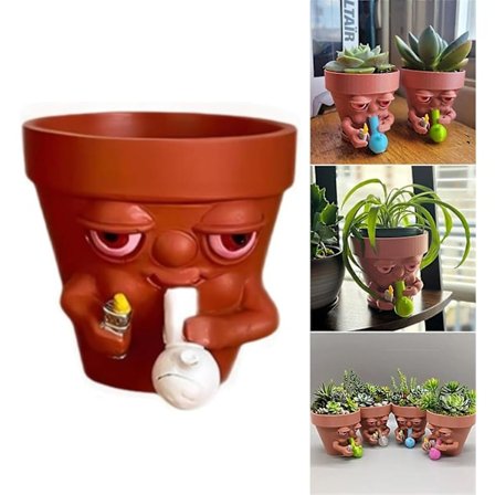 Roliga Blomkrukor för Växter, Hartskruka Planteringskonst Dekoration, Sukkulenter Kruka, Roliga Cartoon Ansikten Krukor Sukkulenter Hållare - L