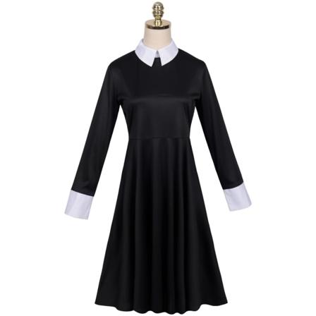 Addams familie cos kostume Halloween onsdag Addams sort kjole printet nederdel cosplay kostume Adams long sleeve XL