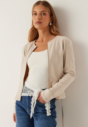 BUBBLEROOM-Faux Suede Peplum Jacket-S