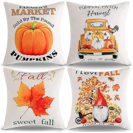Pudebetræk med græskarmotiv - Efterårsdekoration til puder - Landlig stil - Gave
