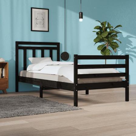 Vidaxl Sängram Svart Massivt Trä 100x200 Cm Svart