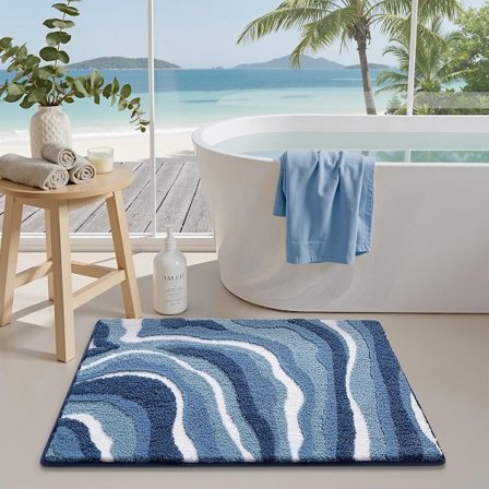ING Absorberende Matte Sklisikker Gummi Bakside Maskinvaskbar Bølgebade matte Myk Mikrofiber Strandteppe Hurtigtørkende for Badekar og Dusjgulv 