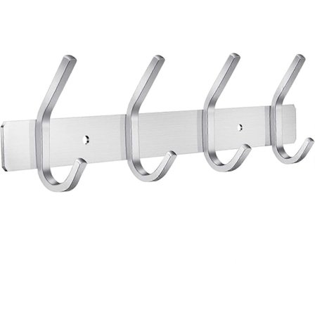 Dww-Væghængt Knagerække, Knager i Rustfrit Stål Vægkrog til Soveværelse Badeværelse Køkken (4-Krog, Sølv)
