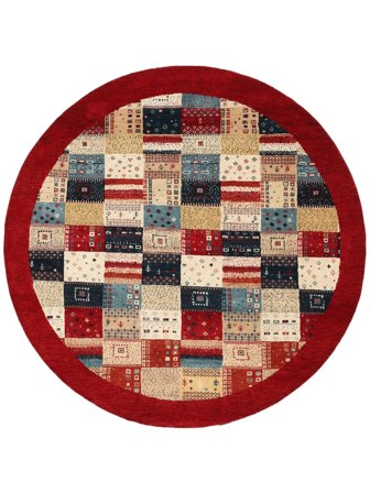 Tapis Gabbeh Loribaft Ø 190 Rond Rouge Foncé/Noir (Laine, Inde)