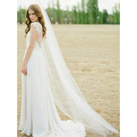 Bryllupsslør kam Bryllupskatedral slør 1 lag vertikalt slør Bryllup vann bore hårkam, 300 cm (elfenben - originalt snitt)