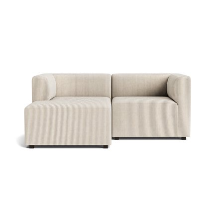 Roma kleines Chaiselongue-Sofa, links, Poso Beige, elegantes Modulsofa in Cord-Optik, platzsparendes Design für kleine Räume, 65cm Höhe.