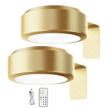 Veggmontert Trådløs Bilde Lampe med Fjernkontroll Dimbar Batteridrevet Justerbar 13-Fargers RGB Maleri Lampe golden-FA-